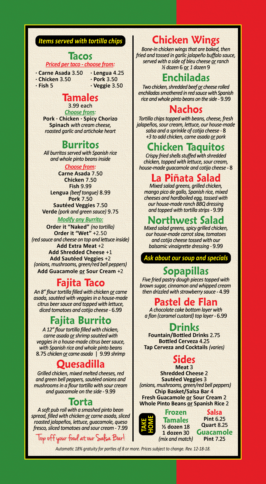 Restaurant Menu Mexican Restaurant Sequim Port Angeles Jose's