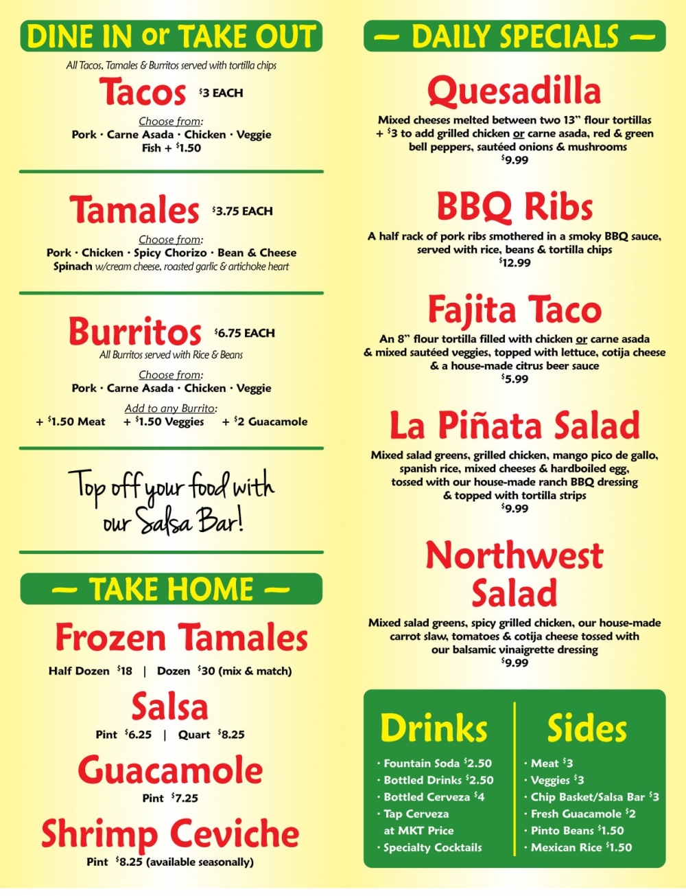 restaurant to go menu